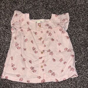 Pink Flutter Sleeve Blouse